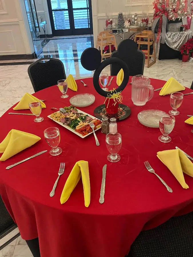 Birthday table setting for a child with Mickey Mouse theme