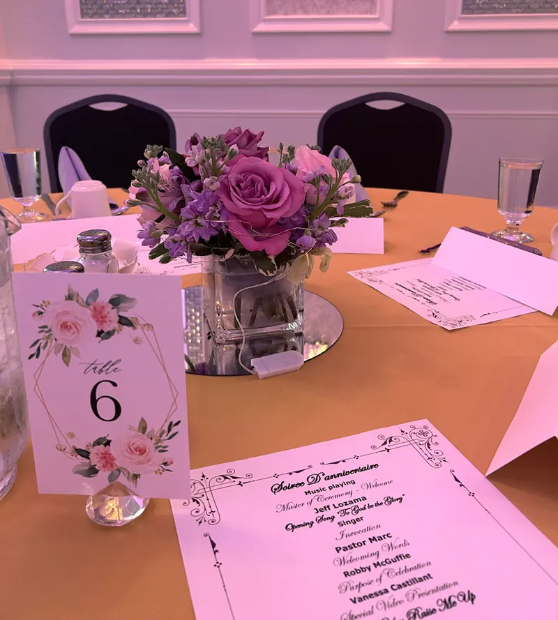 Wedding setting for table under a pink light