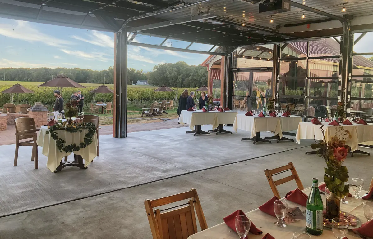 Wedding set in a vineyard and banquet setting in enclosure