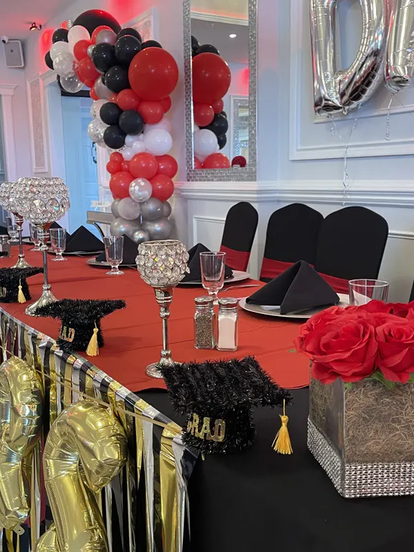 Table setting done in black and red