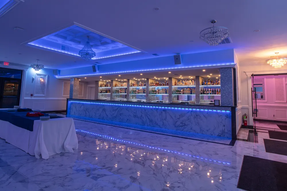 Bar under blue lighting
